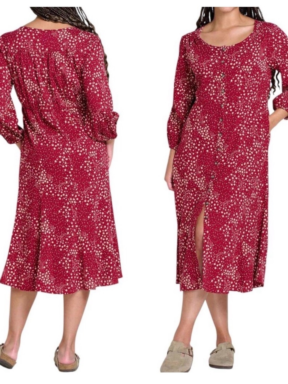 Toad&Co Berry Print Manzana Paneled Midi Long Sleeve Dress Women's Size L NWT